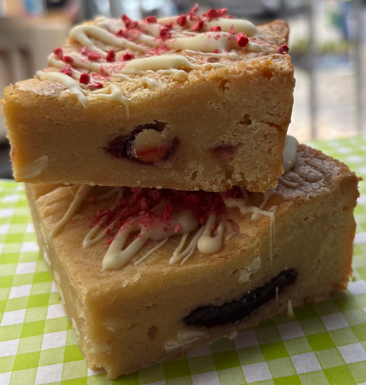 Raspberry & White Chocolate Blondie